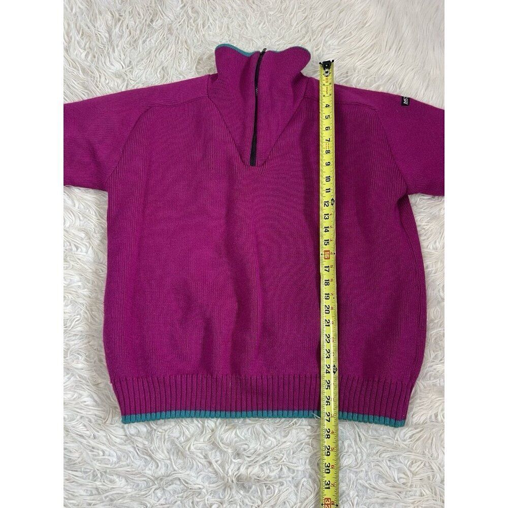 M57000 Vintage 80s Wool Retro ColorBlock Henley Tight Knit Fuchsia Pink Sweater - Picture 5 of 10